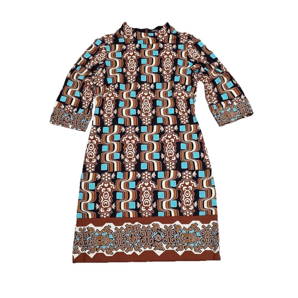 J McLaughlin Brown Turquoise Biscayne Polynesian Shift Dress Medium A004151 - Picture 5 of 8